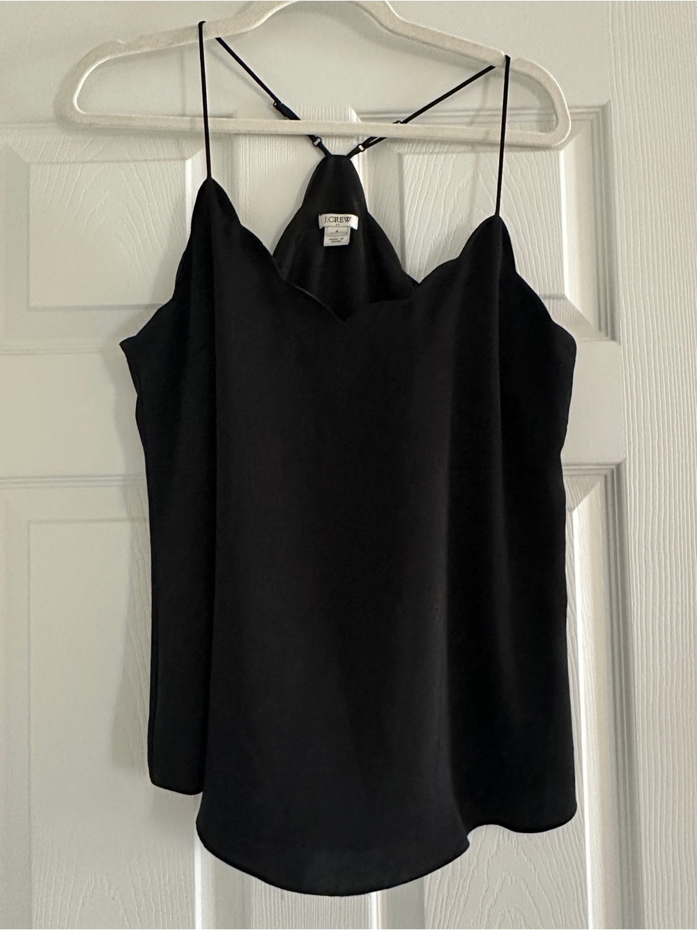 J. Crew Black Scalloped V-Neck Silk-Blend Camisole